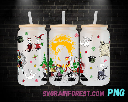 Jack Skellington Christmas 16oz Glass Can Wrap PNG, Libbey Glass Can Wrap Christmas, Nightmare Before Christmas Glass Can Wrap PNG