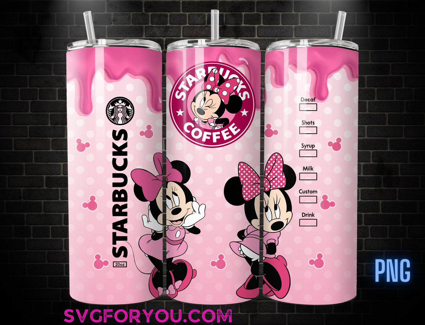Pink Glitter Minnie Mouse 20oz Skinny Tumbler Template PNG, Mickey Mouse Skinny Tumbler Wrap Design PNG File Digital Download