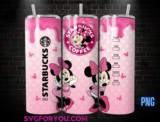 Pink Glitter Minnie Mouse 20oz Skinny Tumbler Template PNG, Mickey Mouse Skinny Tumbler Wrap Design PNG File Digital Download