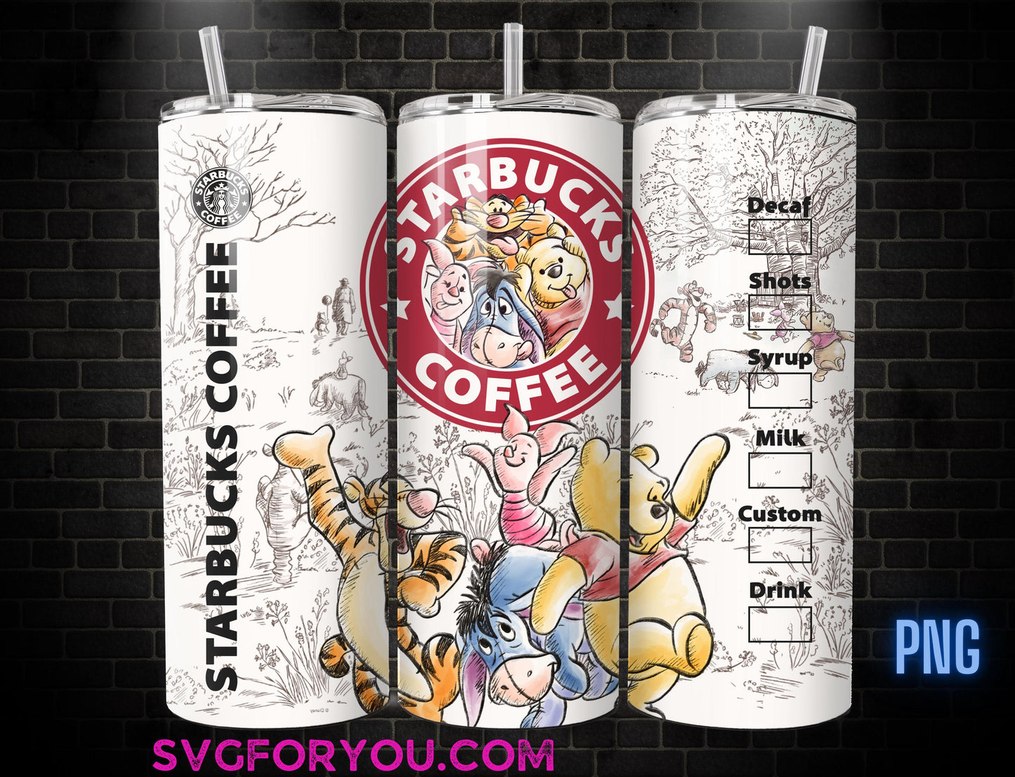 Retro Winnie the Pooh Tigger Piglet Eeyore 20oz Skinny Tumbler Template PNG, Pooh Skinny Tumbler Wrap Design PNG Digital Download