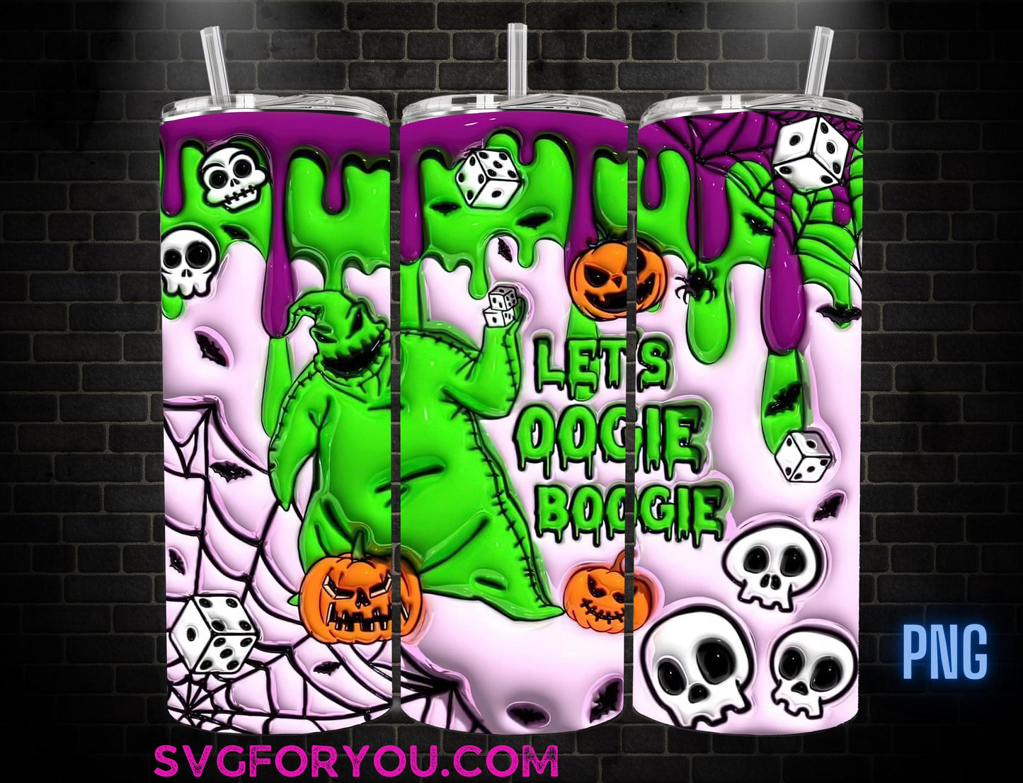 OOGIE BOOGIE Boogieman Slime Halloween Inflated 20 Oz Skinny Tumbler Png, Nightmare Before Christmas Png, Christmas 20oz Tumbler Wrap Png
