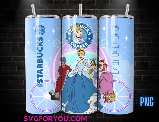 Retro Princess Cinderella Tumbler Wrap PNG, Coffee Tumbler Wrap , 20oz Skinny Tumbler, Cinderella Skinny Tumbler Wrap Design PNG