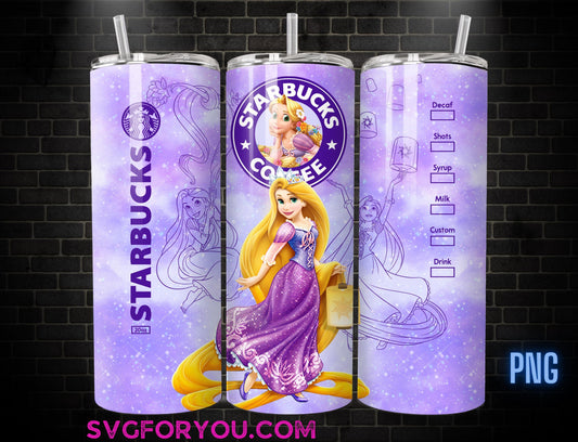Princess Rapunzel Glitter 20oz Skinny Tumbler Template PNG, Rapunzel Skinny Tumbler Wrap Design PNG File Digital Download