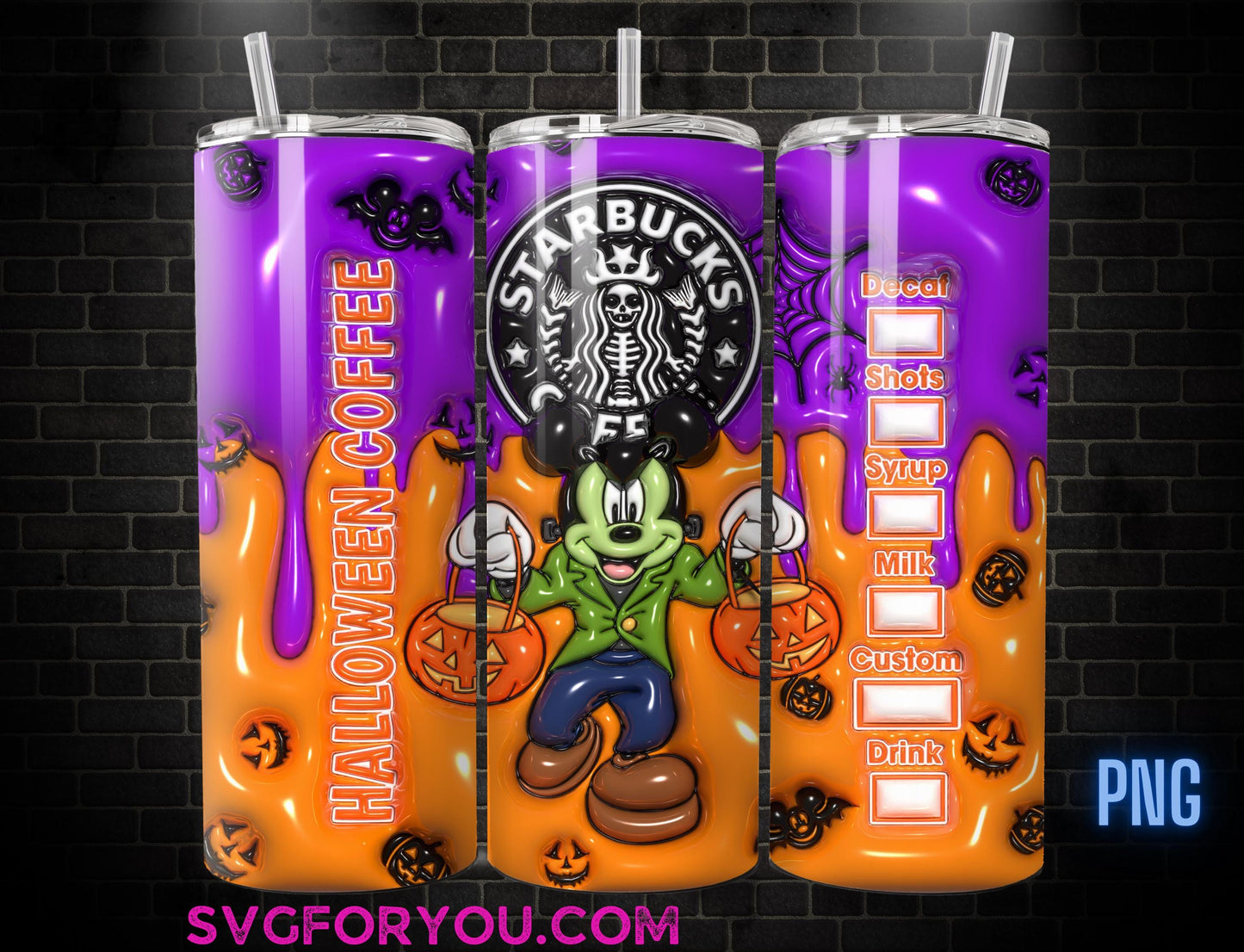 Retro Halloween Inflated Mickey Mouse 20 oz Skinny Coffee Tumbler, Mickey Mouse Sublimation Design Template, Mickey Comic Book Strip png