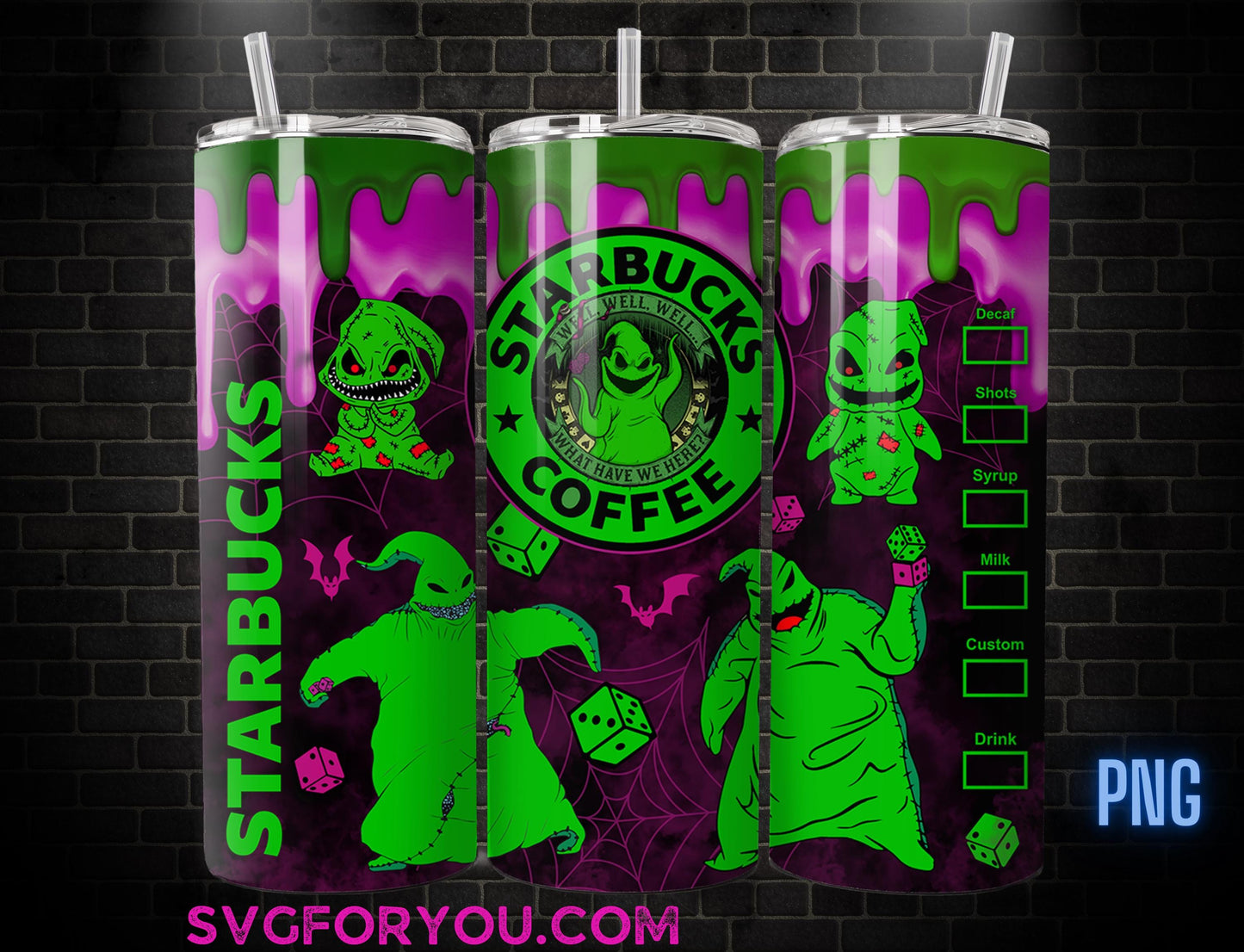 OOGIE BOOGIE Boogieman Slime Halloween 20 Oz Skinny Tumbler Png, Nightmare Before Christmas Png, Christmas 20oz Tumbler Wrap Png