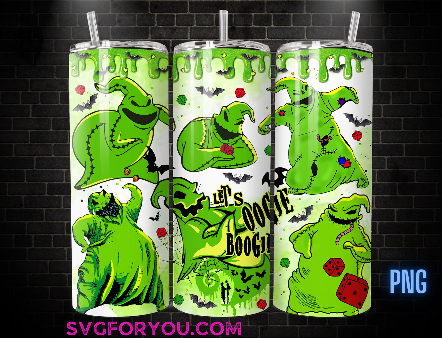 OOGIE BOOGIE Boogie Glitter Nutrition Halloween 20 Oz Skinny Tumbler Png, Nightmare Before Christmas Png, Christmas 20oz Tumbler Wrap Png