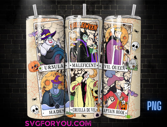 Villains Halloween Tarot Cards Coffee 20oz Skinny Tumbler PNG, Villains Skinny Tumbler Wrap Design PNG File Digital Download