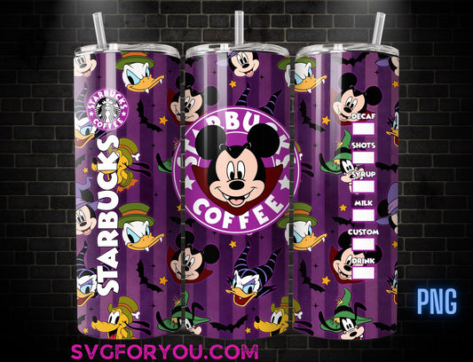 Mickey Mouse and Friends as Dracula 20oz Skinny Tumbler Template PNG, Pluto Donald Daisy Goofy Skinny Tumbler Wrap Design PNG
