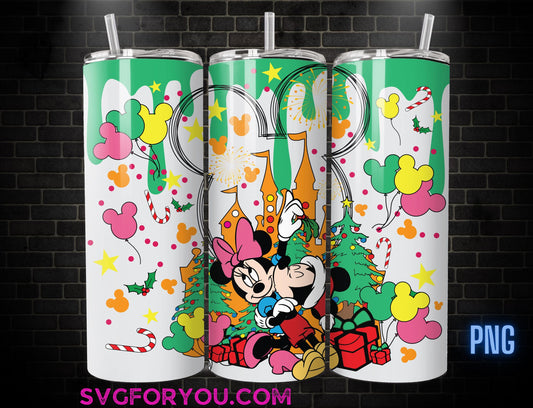 Cute Christmas Mickey Minnie Mouse Couple Tumbler SublimationTemplate, Mickey And Friends Png, Mickey Mouse Christmas Tumbler PNG wrap