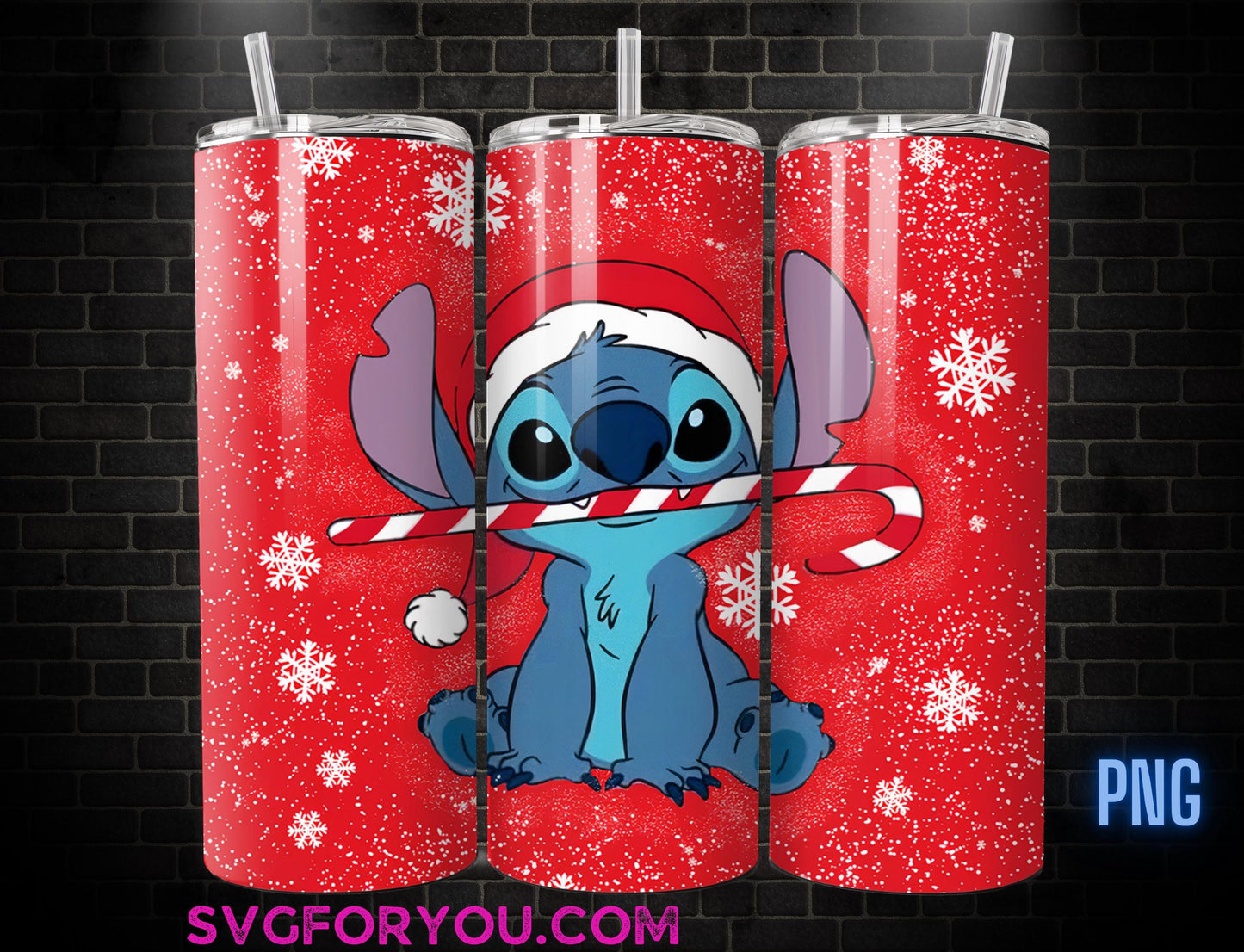 Stitch Christmas Santa Hat Candy Cane Tumbler Wrap, 20oz Cartoon Movie Tumbler , Stitch Design Png, Tumbler Sublimation, Digital File