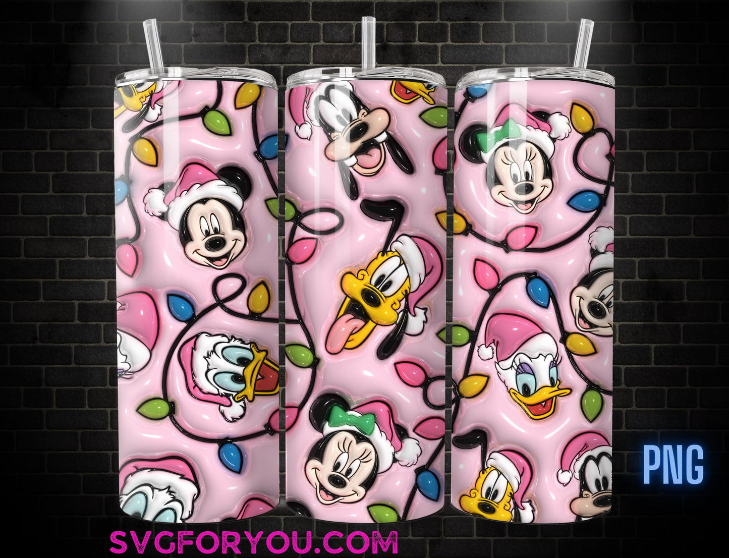 Inflated Christmas Mickey Minnie Mouse Tumbler Sublimation Template, Mickey And Friends Png, Mickey Mouse Christmas Tumbler PNG wrap