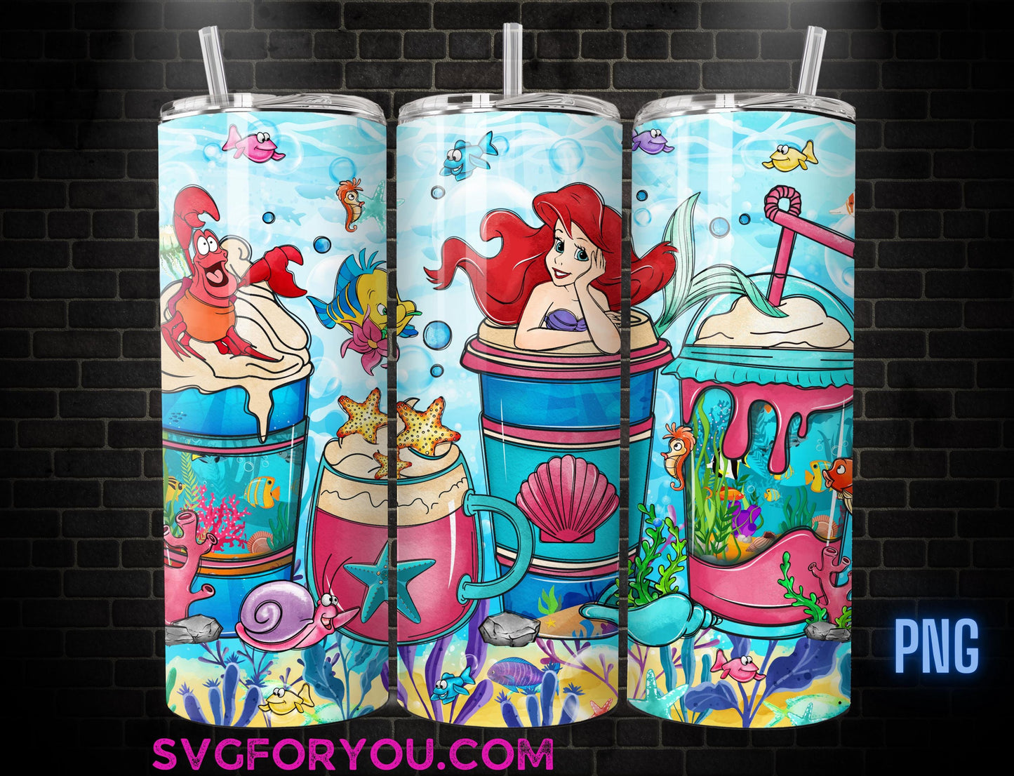 Princess Ariel Under the Sea Tumbler Wrap PNG, Coffee Tumbler Wrap , 20oz Skinny Tumbler, The Little Mermaid Skinny Tumbler Wrap Design PNG