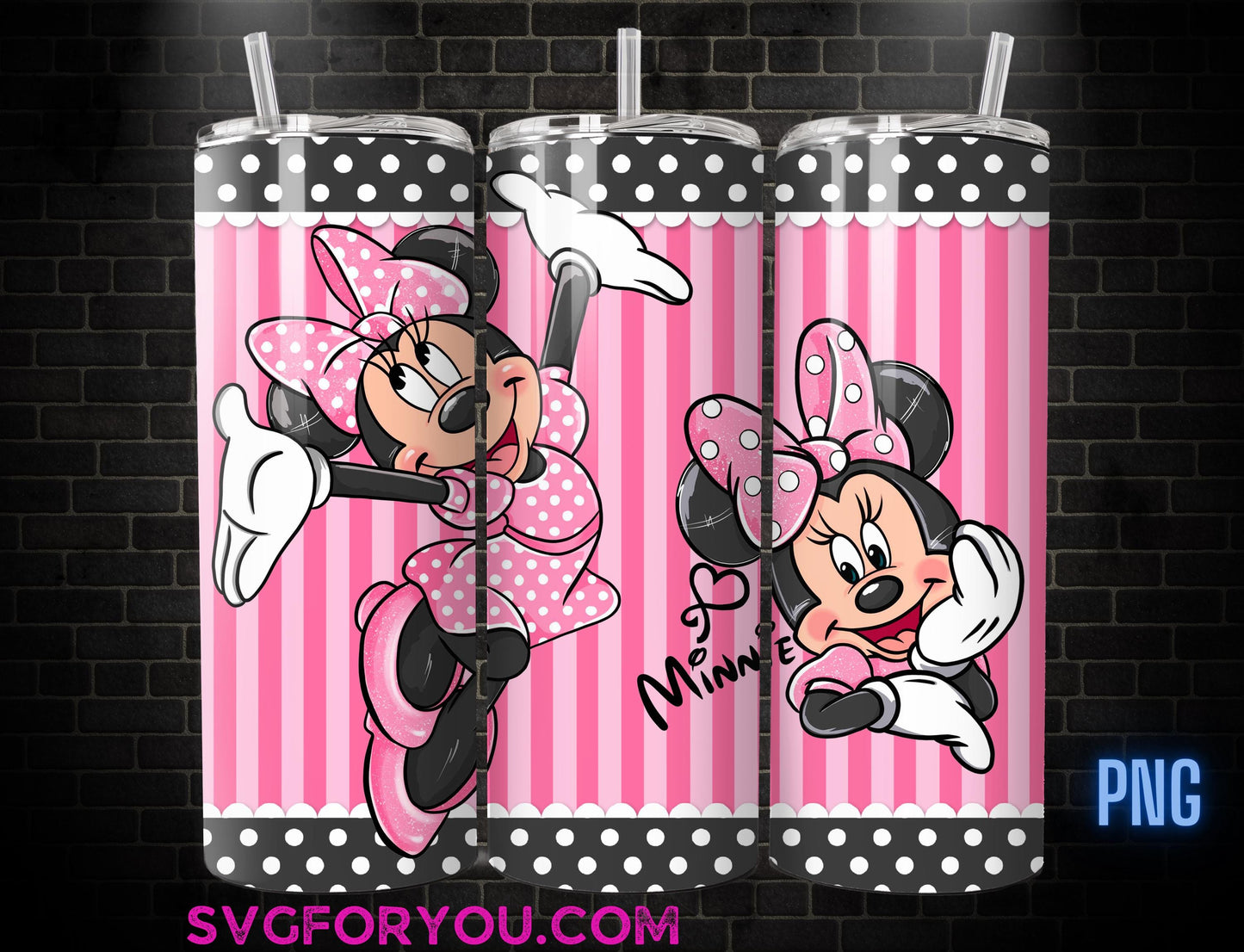 Retro Pink Polka Dot Minnie Mouse 20 oz Skinny Tumbler, Mickey Mouse Sublimation Design Template, Mickey Comic Book Strip png