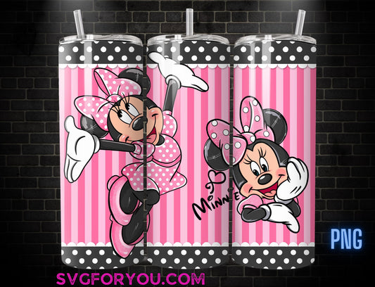 Retro Pink Polka Dot Minnie Mouse 20 oz Skinny Tumbler, Mickey Mouse Sublimation Design Template, Mickey Comic Book Strip png