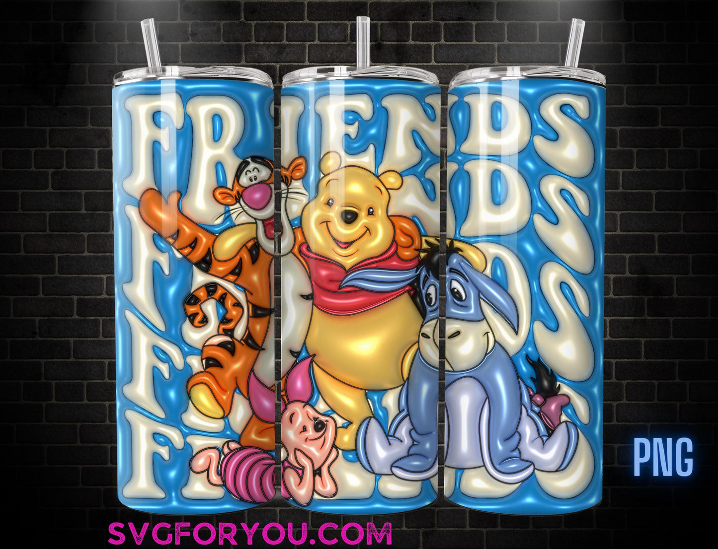 INFLATED Winnie the Pooh Tigger Piglet Eeyore  20oz Skinny Tumbler Template PNG, Pooh Skinny Tumbler Wrap Design PNG Digital Download