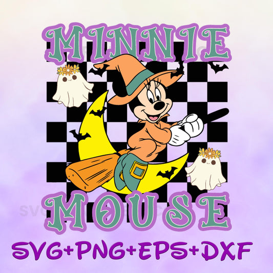 Checkered Minnie Mouse Halloween witch vibes svg, Halloween Mouse And Friends, Trick Or Treat Svg, Spooky Vibes, halloween candy svg