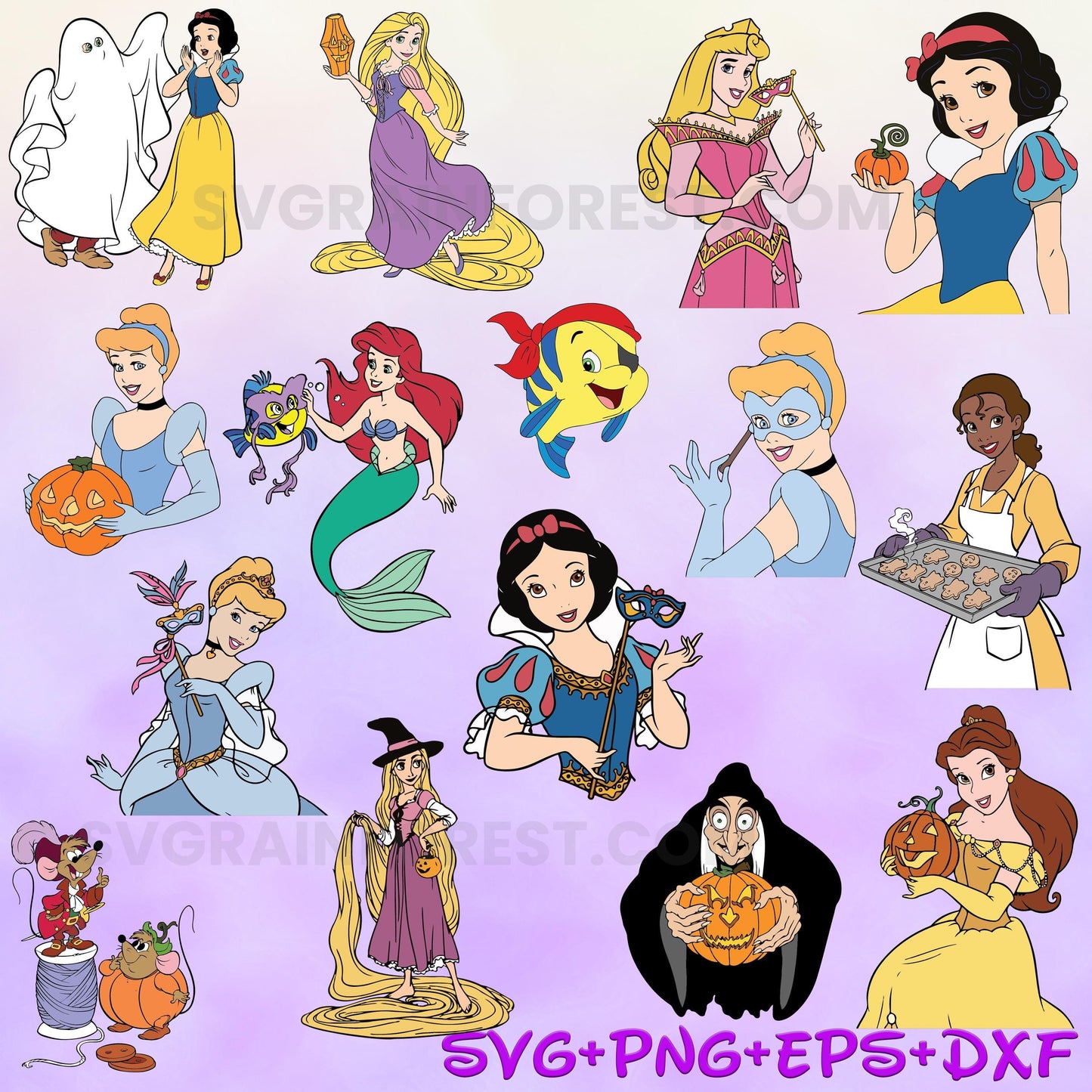 Princess With Masks Halloween Svg, Princess Tiana Cinderella Belle Snow White Aurora Svg, Bundle, Happy Halloween Svg, Cricut File png