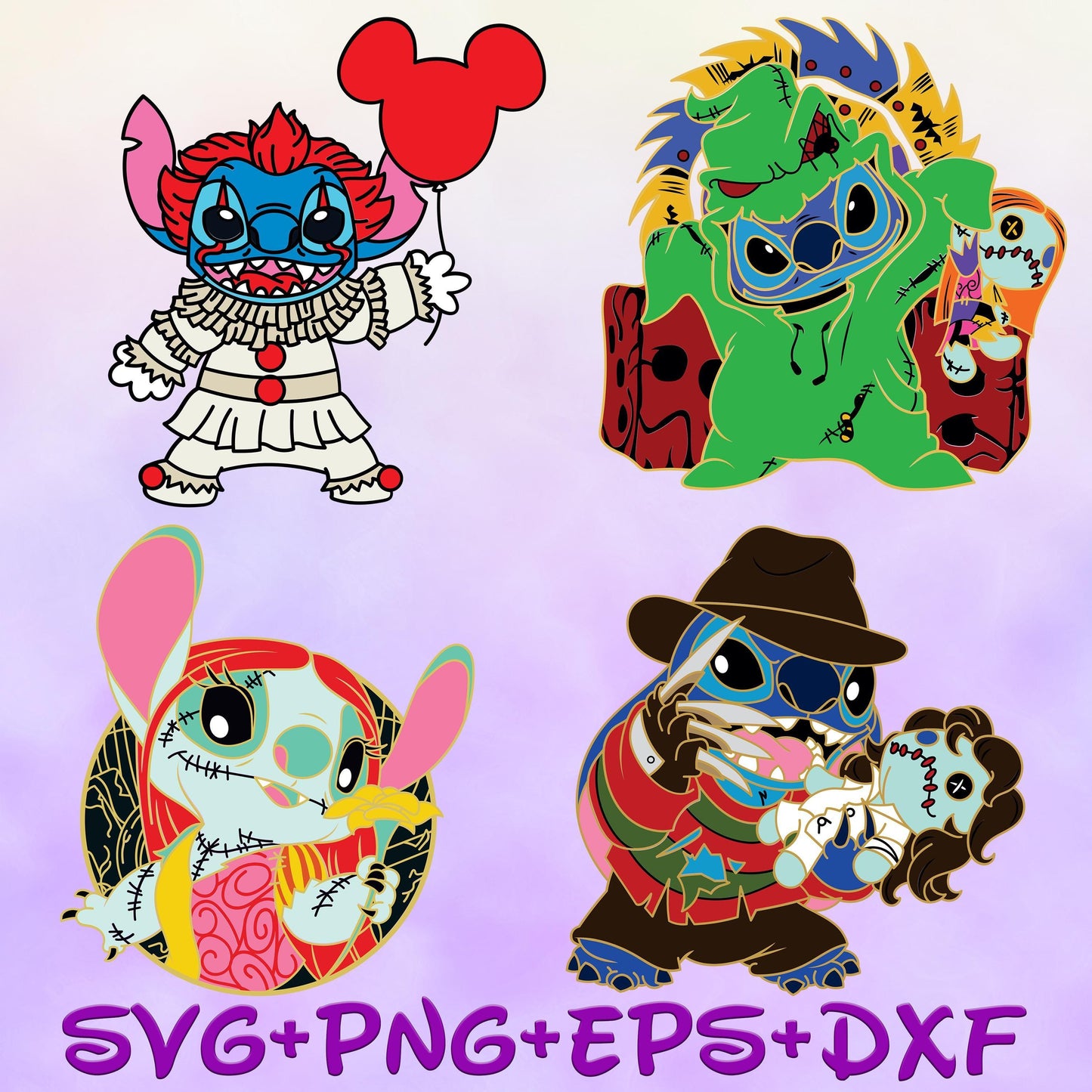 Stitch Halloween Freddy oogie Boogie IT clipart svg Png Bundle, Happy Halloween Cartoon svg Png Bundle,Digital Download