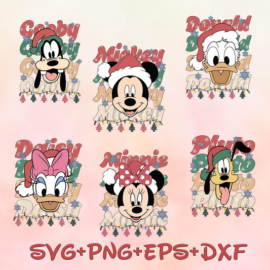Retro Mickey And Friend Christmas Santa Hat svg png , Mickey Mouse And Friends Shirt Design Png, Trendy Merry Christmas svg Png