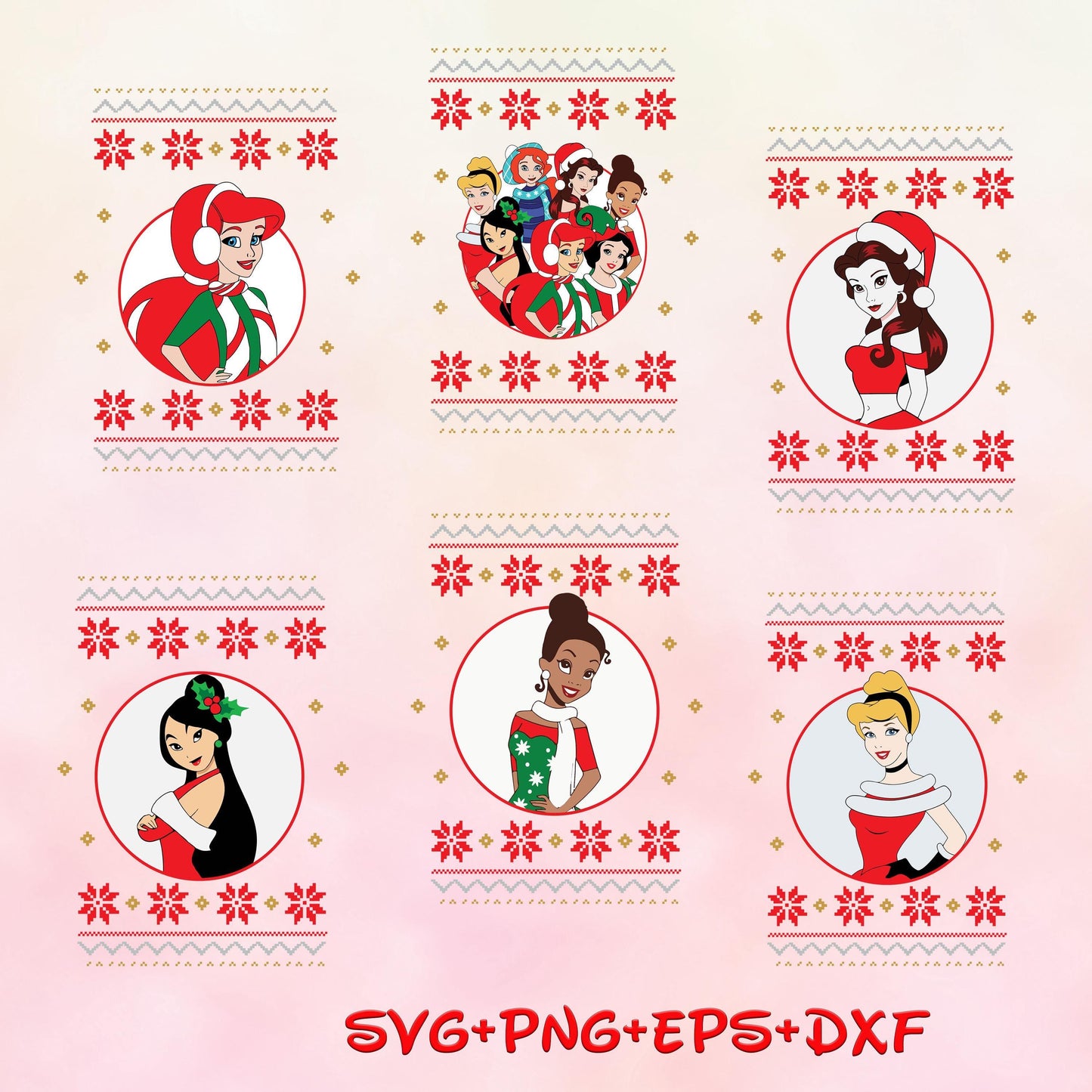 Red Princess Ugly Sweater svg png, Christmas princess Svg, Christmas Character, Holiday Svg Png Files For Sublimation images bundle