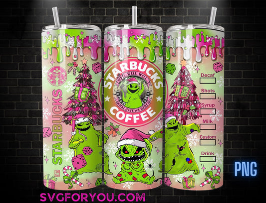 OOGIE BOOGIE Pink Santa Hat Slime Glitter Christmas 20 Oz Skinny Tumbler Png, Nightmare Before Christmas Png, Christmas 20oz Tumbler Wrap