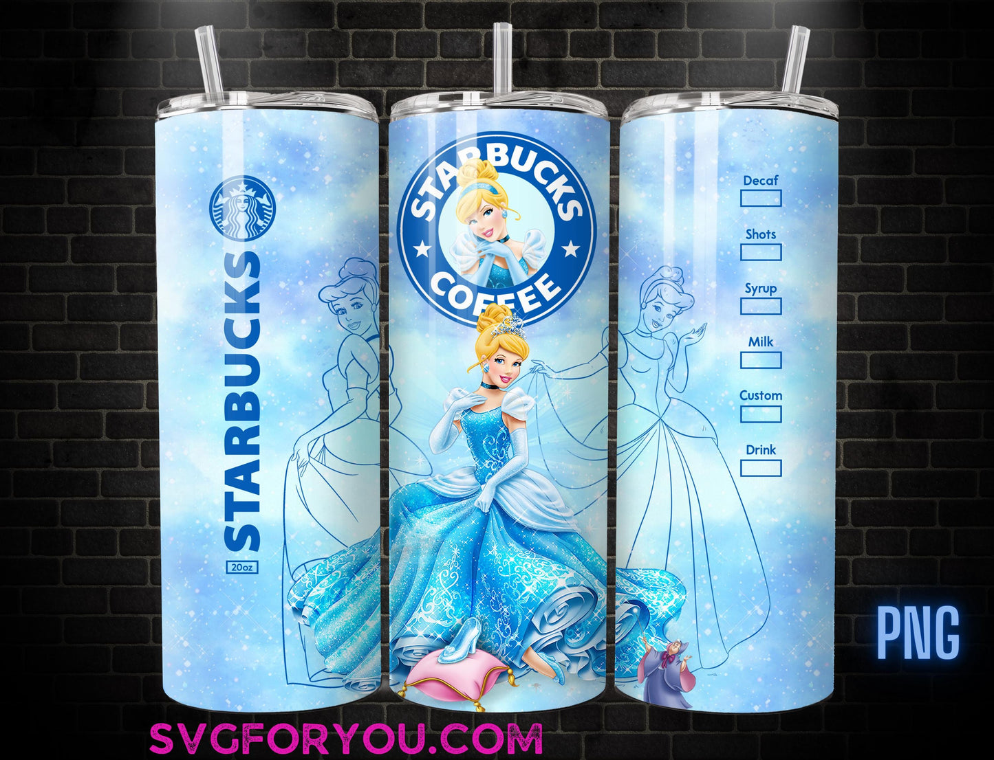 Princess Cinderella Tumbler Wrap PNG, Coffee Tumbler Wrap , 20oz Skinny Tumbler, Cinderella Skinny Tumbler Wrap Design PNG