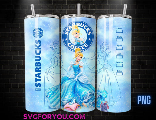 Princess Cinderella Tumbler Wrap PNG, Coffee Tumbler Wrap , 20oz Skinny Tumbler, Cinderella Skinny Tumbler Wrap Design PNG