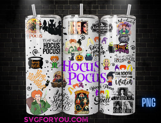 Hocus Pocus Tumbler Wrap, Halloween Tumbler Wrap, Witch Wrap PNG, Sublimation Design, Skinny 20oz Tumbler Wrap