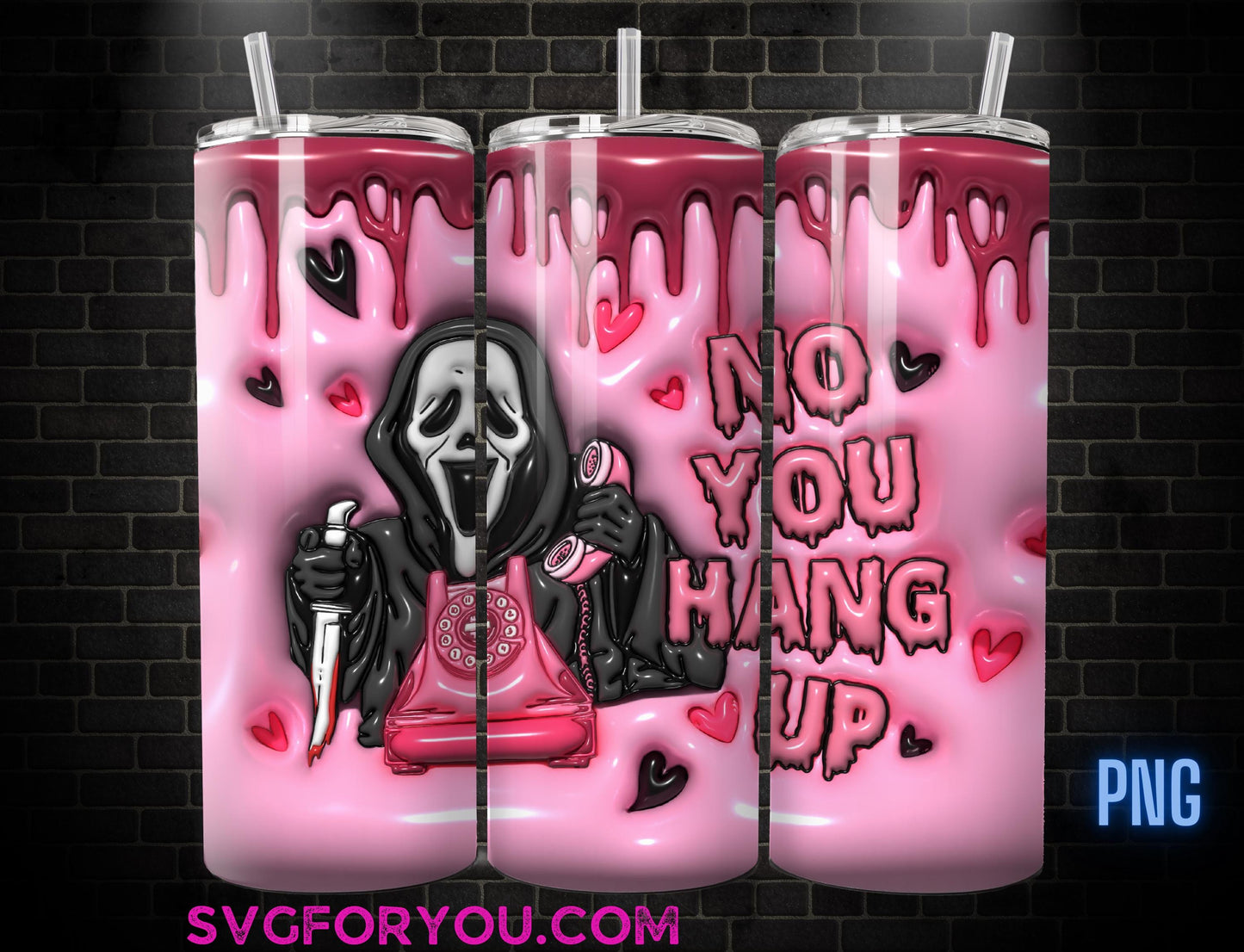 Funny Horror Ghostface No you hang up 20 oz inflated Skinny Tumbler , Movie Character 20oz Tumbler Png, Horror Halloween Tumbler Wrap