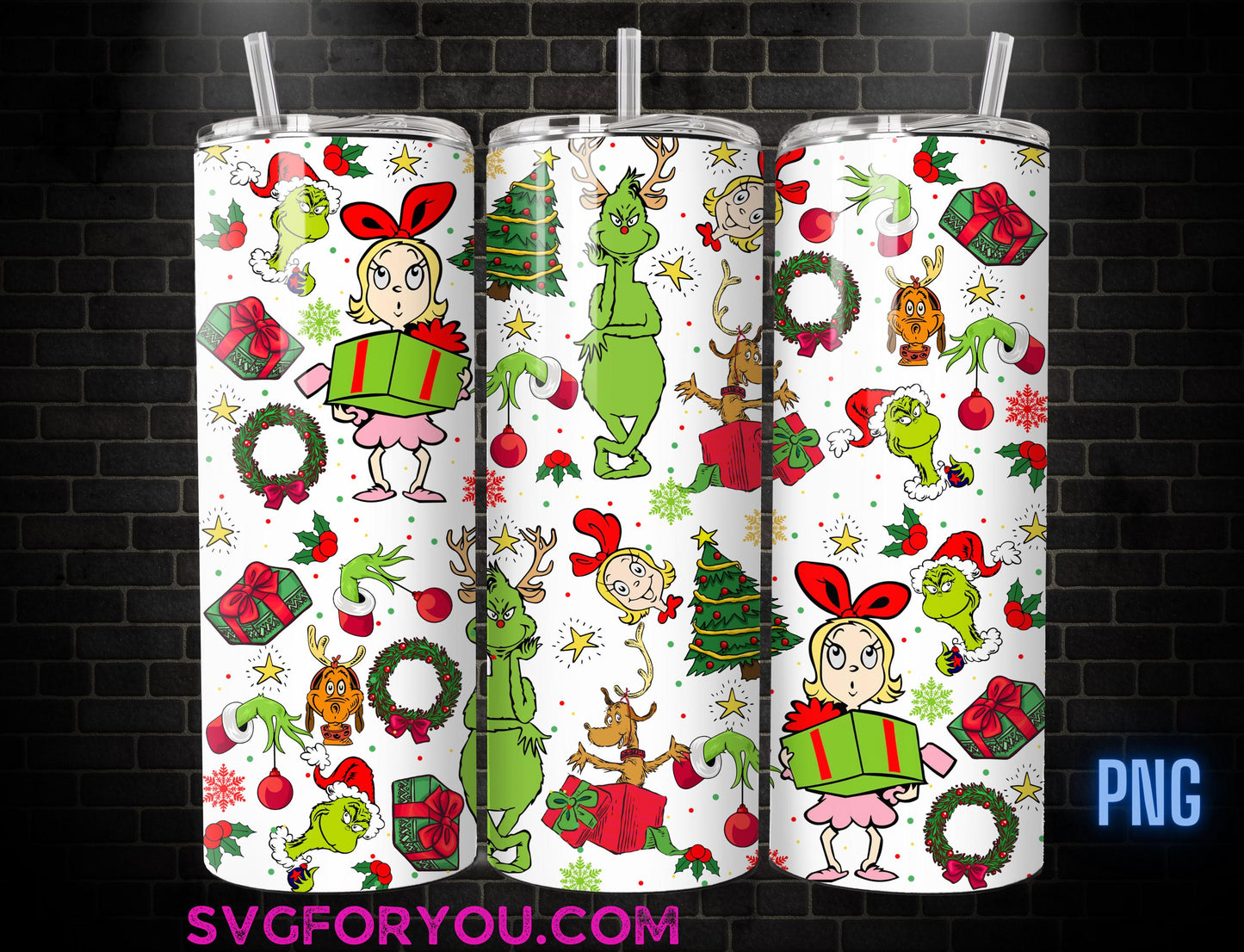 The Grinch and Lindy Lou Christmas Tumbler Wrap 20 oz PNG, Funny Christmas Sublimation Design, Grinch Holiday Digital Download