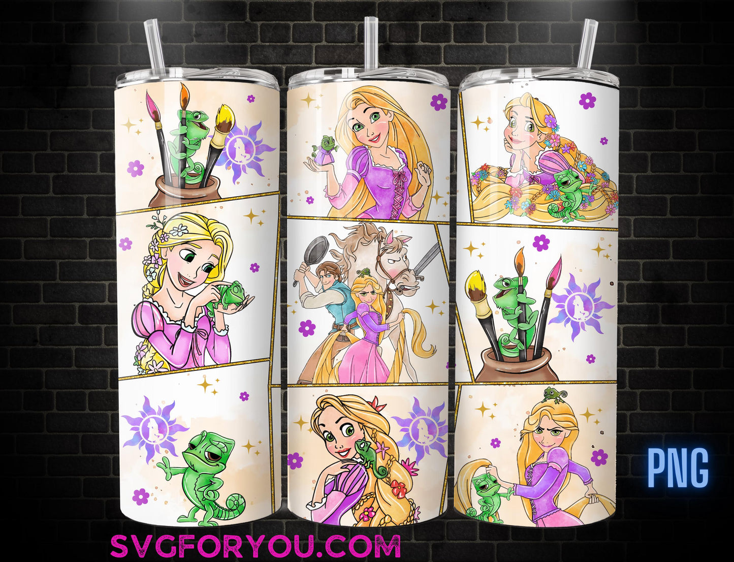 Princess Rapunzel Watercolor Tumbler Wrap PNG, Coffee Tumbler Wrap png, 20oz Skinny Tumbler png, Skinny Tumbler Wrap Design PNG