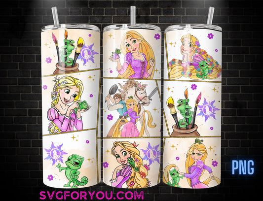 Princess Rapunzel Watercolor Tumbler Wrap PNG, Coffee Tumbler Wrap png, 20oz Skinny Tumbler png, Skinny Tumbler Wrap Design PNG