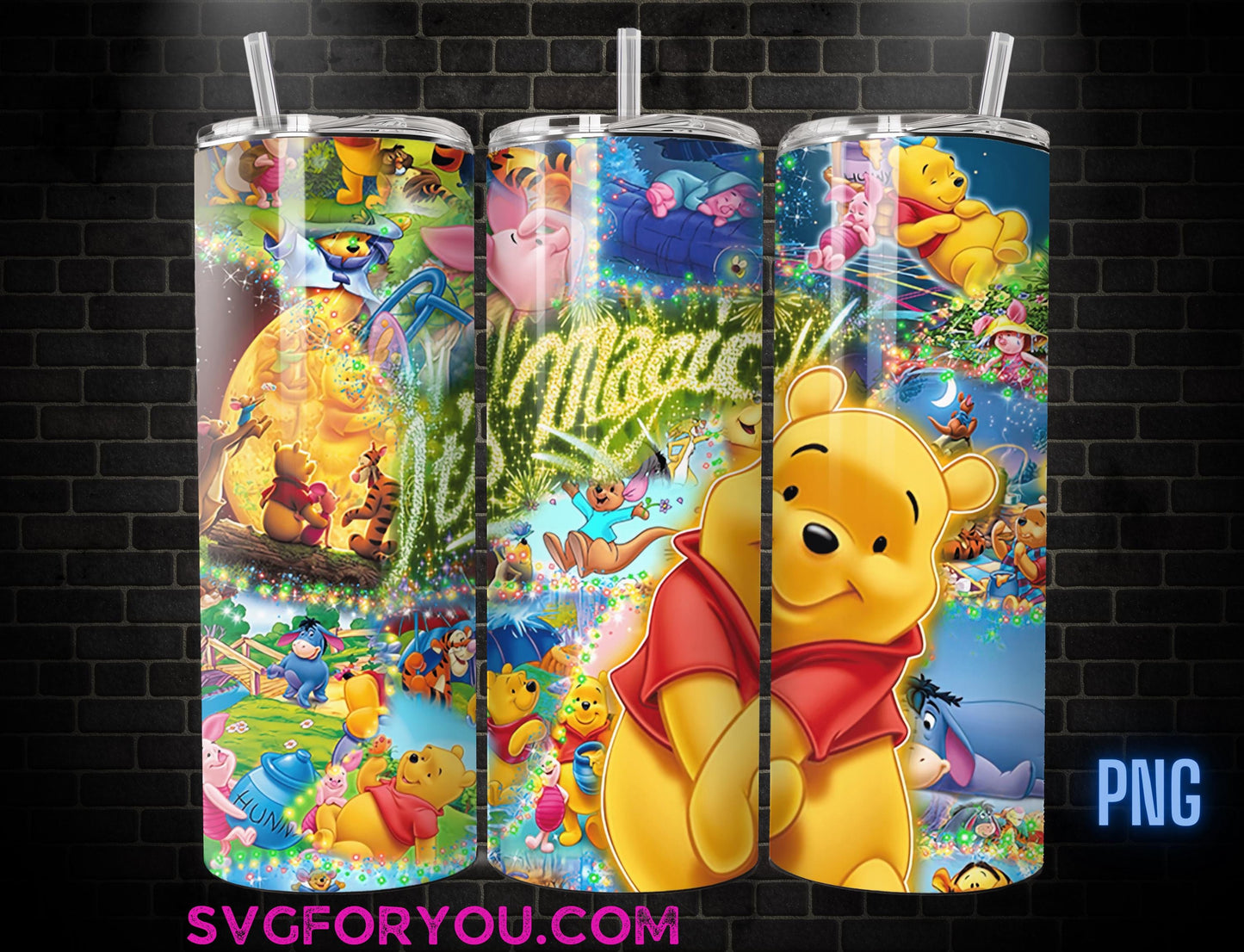 Its Magic Winnie the Pooh 20oz Skinny Tumbler Template PNG, Pooh Skinny Tumbler Wrap Design PNG File Digital Download