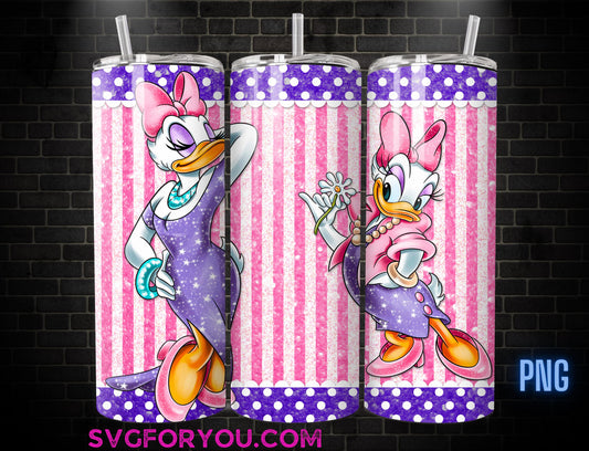 Retro Diva Daisy Duck 20 oz Skinny Tumbler, Mickey Mouse and Friends Sublimation Design Template, Daisy Duck png wrap