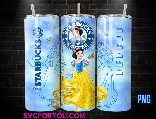 Princess Snow White Glitter 20oz Skinny Tumbler Template PNG, and the seven dwarves Skinny Tumbler Wrap Design PNG File Digital Download