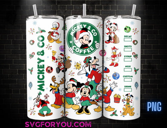 Christmas Mickey Minnie Mouse Coffee Tumbler Sublimation Template, Mickey And Friends Png, Mickey Mouse Christmas Tumbler PNG wrap