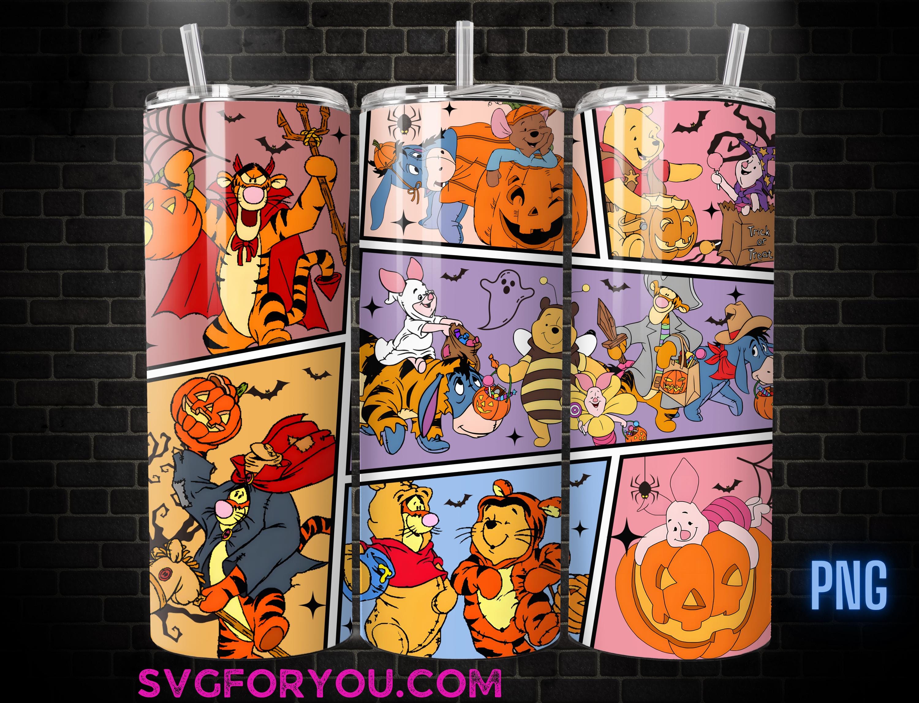 Spooky Mummy Winnie the Pooh Tigger Piglet Eeyore Halloween 20oz Skinny Tumbler PNG, Pooh Skinny Tumbler Wrap Design PNG