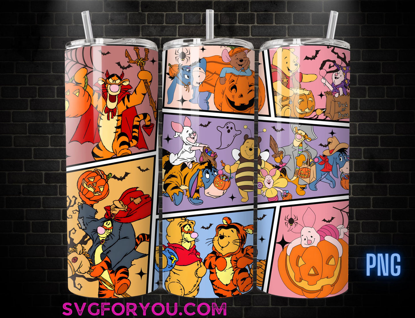 Spooky Mummy Winnie the Pooh Tigger Piglet Eeyore Halloween 20oz Skinny Tumbler PNG, Pooh Skinny Tumbler Wrap Design PNG