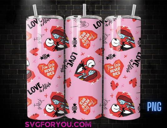 Jack and Sally Blue Valentines Love 20 Oz Skinny Tumbler Png, Nightmare Before Christmas Png, Christmas 20oz Tumbler Wrap, Santa Png