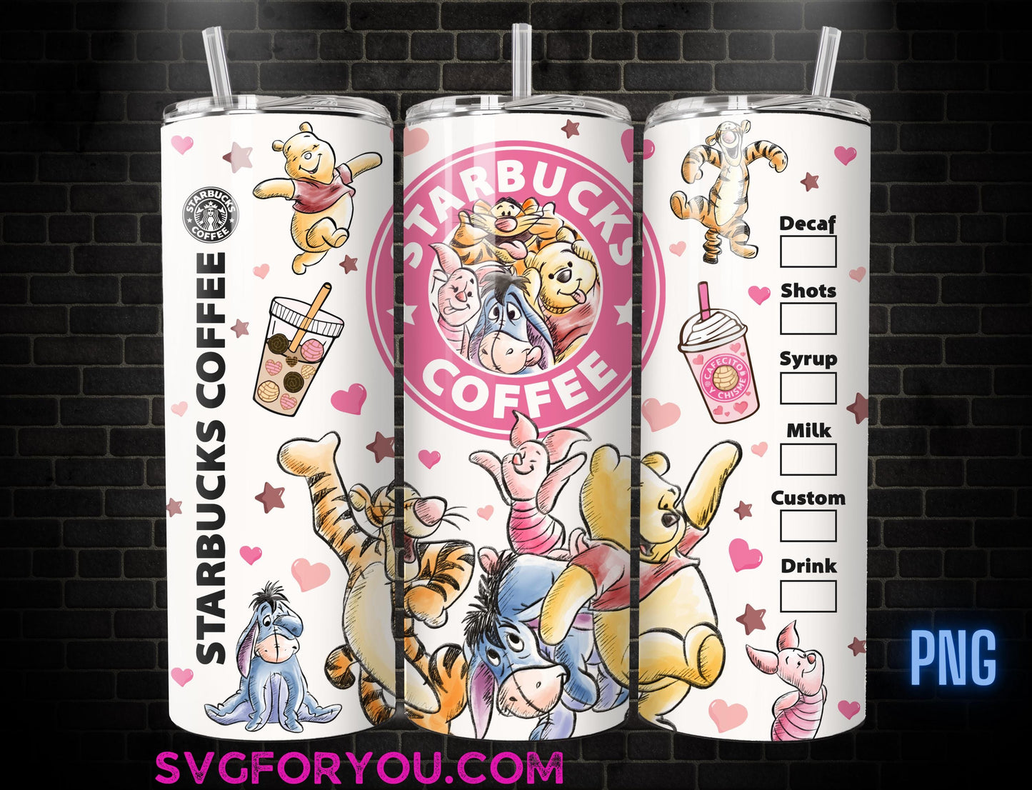Retro Winnie the Pooh Tigger Piglet Eeyore Valentines 20oz Skinny Tumbler Template PNG, Pooh Skinny Tumbler Wrap Design PNG Digital Download