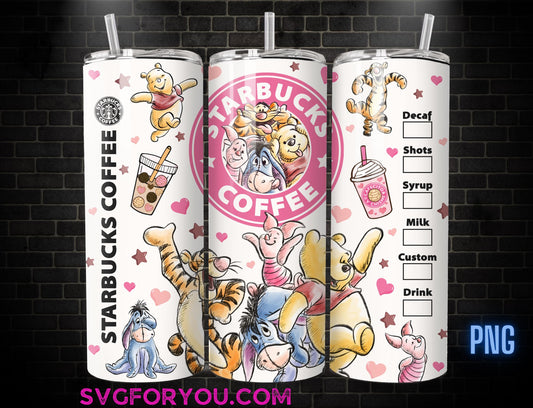 Retro Winnie the Pooh Tigger Piglet Eeyore Valentines 20oz Skinny Tumbler Template PNG, Pooh Skinny Tumbler Wrap Design PNG Digital Download