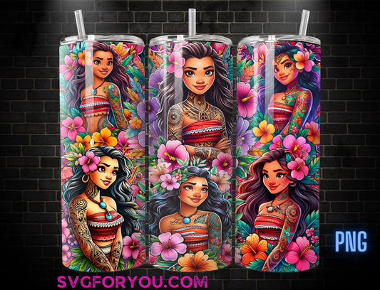 Moana Tattoo Tumbler Wrap PNG, Tattoo Tumbler Wrap png, 20oz Skinny Tumbler png, Skinny Tumbler Wrap Design PNG