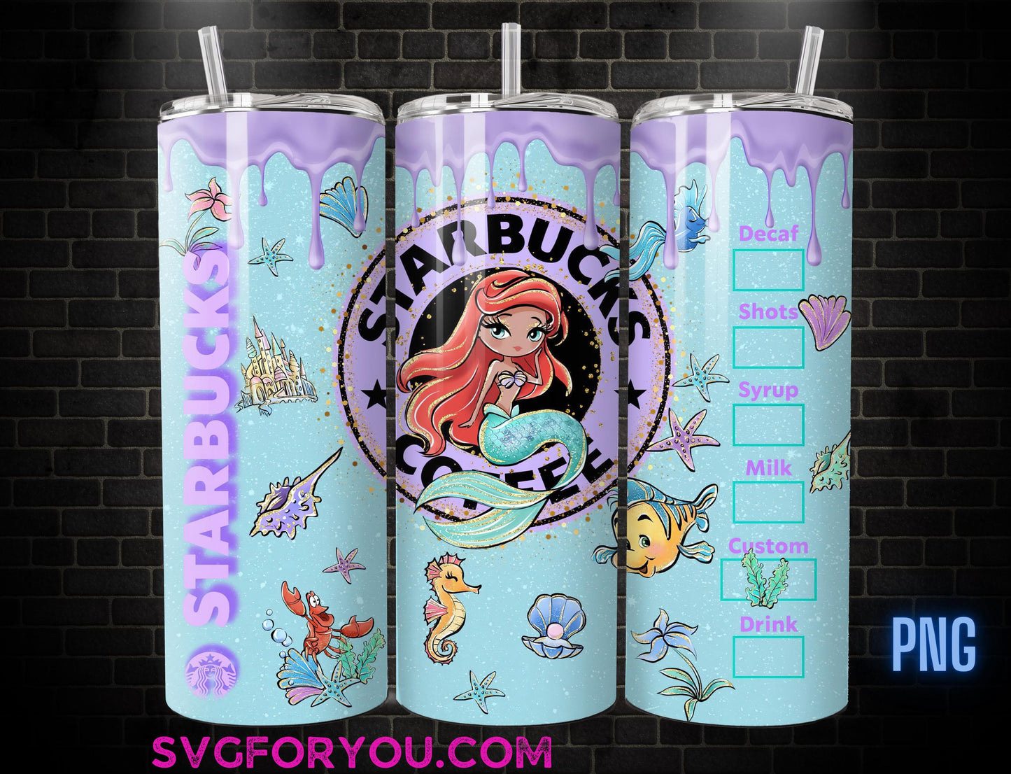 Princess Ariel Watercolor Tumbler Wrap PNG, Coffee Tumbler Wrap , 20oz Skinny Tumbler, The Little Mermaid Skinny Tumbler Wrap Design PNG