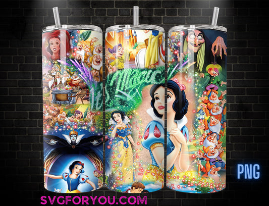 Its Magic Princess Snow White 20oz Skinny Tumbler Template PNG, and the seven dwarves Skinny Tumbler Wrap Design PNG File Digital Download