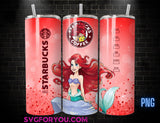 Ariel Coffee Tumbler Wrap PNG, The Little Mermaid Tumbler Wrap png, 20oz Skinny Tumbler png, Skinny Tumbler Wrap Design PNG