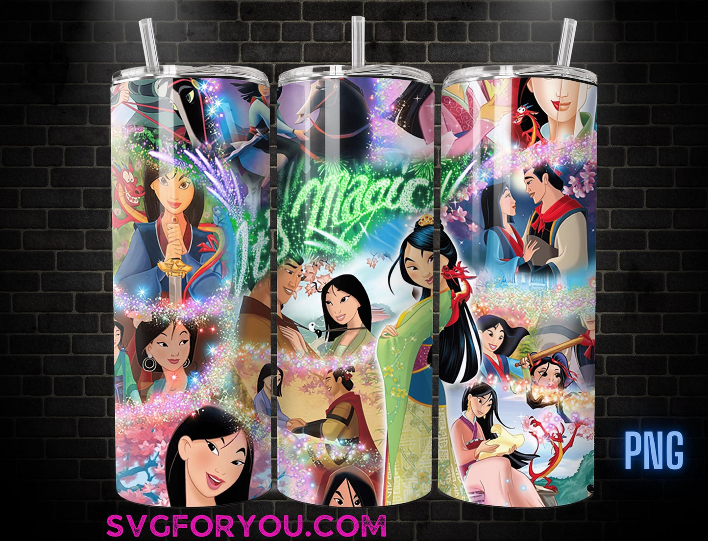Its Magic Princess Mulan 20oz Skinny Tumbler Template PNG, Mulan Skinny Tumbler Wrap Design PNG File Digital Download
