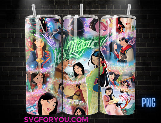 Its Magic Princess Mulan 20oz Skinny Tumbler Template PNG, Mulan Skinny Tumbler Wrap Design PNG File Digital Download