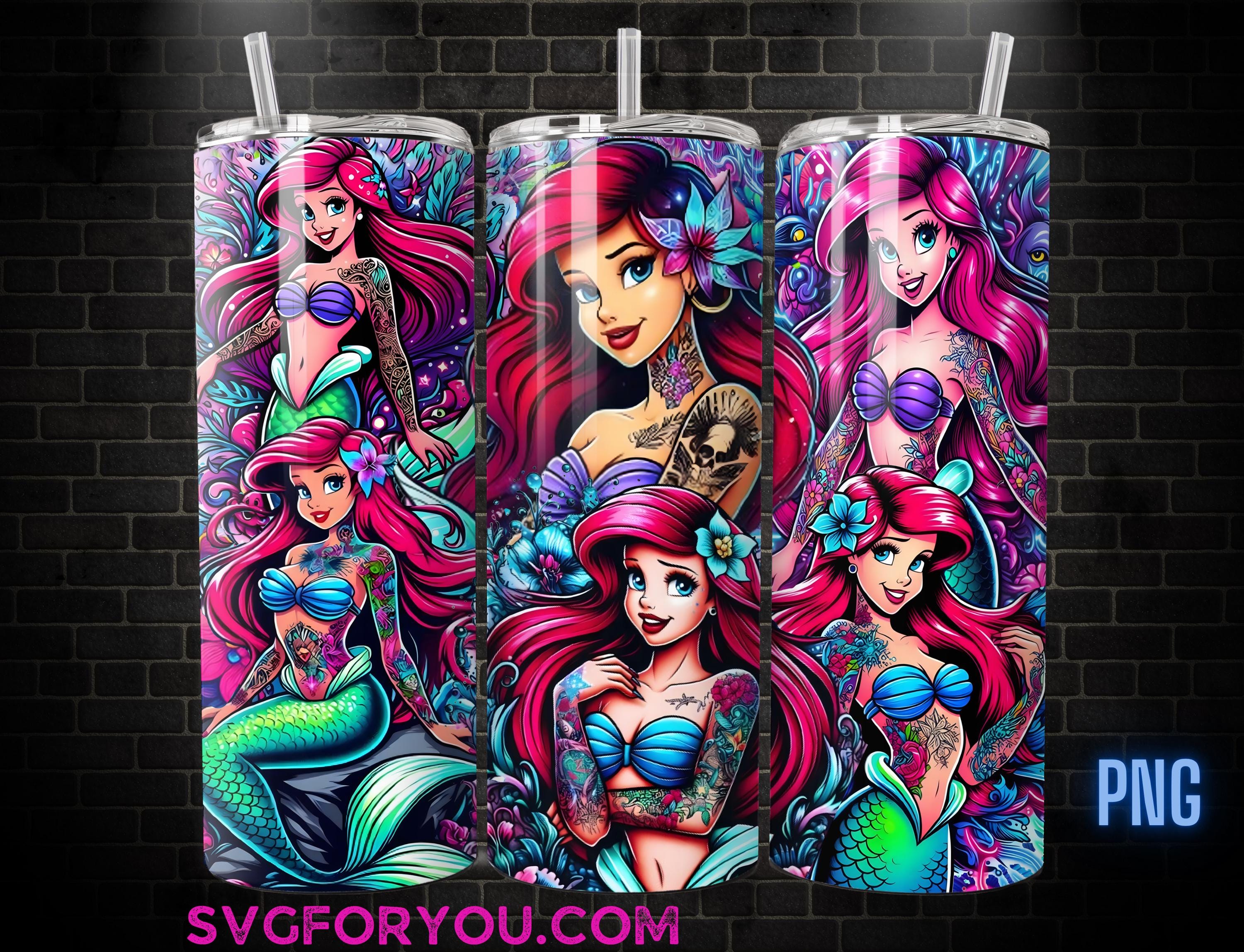 Ariel Tattoo Tumbler Wrap PNG, The Little Mermaid Tumbler Wrap png, 20oz Skinny Tumbler png, Skinny Tumbler Wrap Design PNG