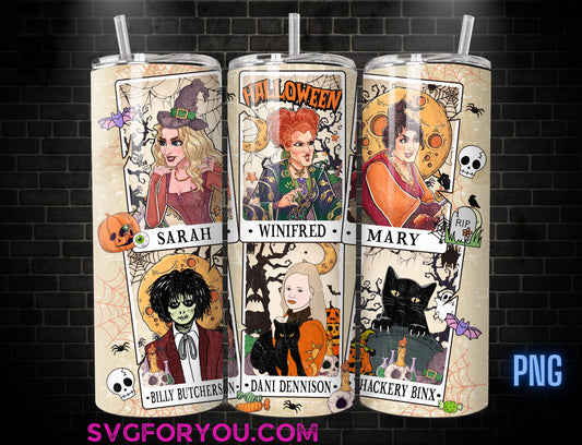 Retro Hocus Pocus Tarot Card Tumbler Wrap, Halloween Tumbler Wrap, Witch Wrap PNG, Sublimation Design, Skinny 20oz Tumbler Wrap
