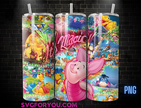 Its Magic Piglet 20oz Skinny Tumbler Template PNG, Winnie the pooh Skinny Tumbler Wrap Design PNG File Digital Download
